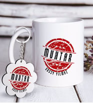 BK Gift Kişiye Özel Mesleki Muhtar Beyaz Kupa ve Anahtarlık Hediye Seti-1 (Model 1)