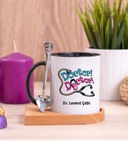 Doktor Doktor Ahşap Altlıklı Siyah Kupa Bardak