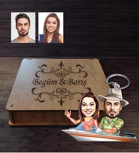 Kişiye Özel Sevgili Karikatürlü Ahşap Anahtarlık Kutulu  Model 19