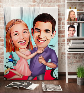 BK Gift Kişiye Özel Sevgililer Karikatür Kanvas Tablo 70x100cm 3
