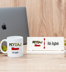Peyzaj Mimarı Beyaz Kupa Bardak Ve Masa İsimliği Hediye Seti