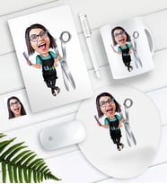 BK Gift Kişiye Özel Bayan Kuaför Karikatürlü Defter Kalem Kupa Mouse Pad Seti (Model 1)