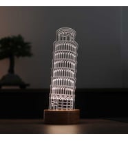 Pisa Kulesi Figürlü Dekoratif Hediye Led Masa Lambası 7 Işık Rengi Ahşap Taban (Sarı)