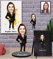 Kişiye Özel İş Kadını Karikatürlü 5 li Hediye Seti Bayan-22