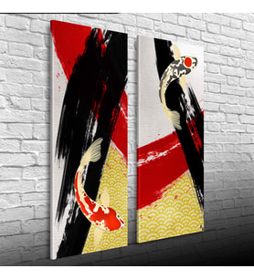 Ying Yang İki Parça Canvas Tablo (30X70) (Kırmızı-Siyah)