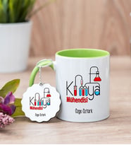 Kimya Öğretmeni Yeşil Kupa Bardak Ve Anahtarlık Set