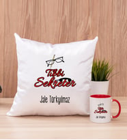 Tıbbi Sekreter Kare Yastık ve Kırmızı Kupa Bardak