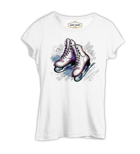 Buz Pateni Beyaz Kadın Tshirt