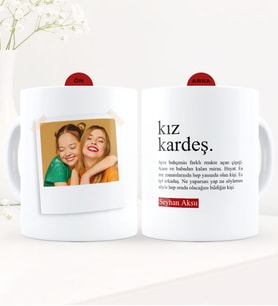BK Gift Kişiye Özel Fotoğraflı Kız Kardeş Anlamı Beyaz Kupa Bardak - 2
