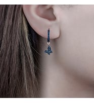 Afrodit Silver Roze Rengi Siyah Taşlı Kelebek Gümüş Küpe