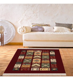 Etnik Motifler Desenli Dijital Baskı Yıkanabilir Modern Salon Halı ve Yolluk (Bordo)