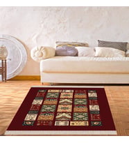 Etnik Motifler Desenli Dijital Baskı Yıkanabilir Modern Salon Halı ve Yolluk (Bordo)