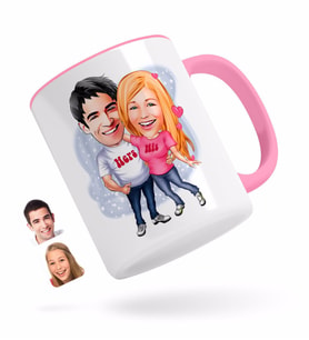BK Gift Kişiye Özel Sevgililer Karikatürlü Pembe Kupa Bardak-5