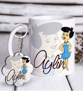 BK Gift Kişiye Özel Betty Rubble Beyaz Kupa ve Anahtarlık Hediye Seti (Model 1)