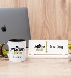Maden Mühendisi Siyah Kupa Bardak Ve Masa İsimliği Hediye Seti