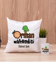 Orman Mühendisi Kare Yastık ve Beyaz Kupa Bardak