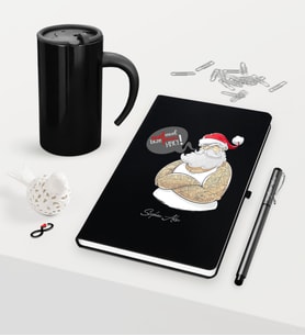 BK Gift Kişiye Özel Yılbaşı Noel Baba Temalı Siyah Defter Kalem Termos Mug Seti - 4