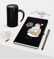 BK Gift Kişiye Özel Yılbaşı Noel Baba Temalı Siyah Defter Kalem Termos Mug Seti - 4