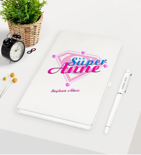 BK Gift Kişiye Özel Süper Anne Beyaz Defter Kalem Seti - 2