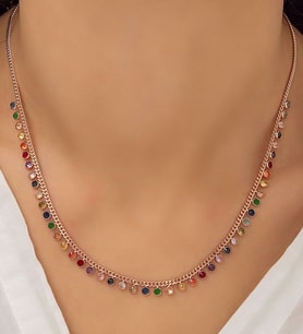 GÜMÜŞ ROSE  RENKLİ TAŞLI SIRALI  KOLYE (Karışık)