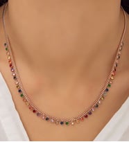 GÜMÜŞ ROSE  RENKLİ TAŞLI SIRALI  KOLYE (Karışık)