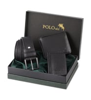 Polo Air Erkek Set Kemer Cüzdan Kartlık Kombin Hediyelik Kutusunda Siyah Set M-12 (Siyah)