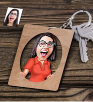 BK Gift Kişiye Özel Bayan Karikatürlü Ahşap Anahtarlık