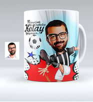 BK Gift Kişiye Özel Bay Futbolcu Siyah Beyaz Karikatürlü Beyaz Kupa Bardak  1