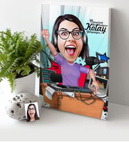 BK Gift Kişiye Özel Bayan Radyocu Karikatür Kanvas Tablo 30x50cm 1