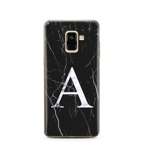 Samsung A8 Plus Siyah Mermer Harf Tasarımlı Telefon Kılıfı A-Harfi 