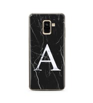 Samsung A8 Plus Siyah Mermer Harf Tasarımlı Telefon Kılıfı A-Harfi 