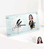 BK Gift Kişiye Özel Bayan Avukat Karikatürlü Masaüstü Cam Saat - 2 (Beyaz)