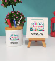 Kimya Öğretmeni Kalemlik ve Dekoratif Taş Baskı Seti