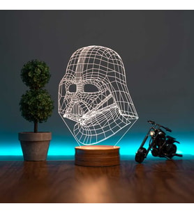 Darth Vader Figürlü Dekoratif Hediye Led Masa Lambası 7 Işık Rengi Ahşap Taban (Sarı)