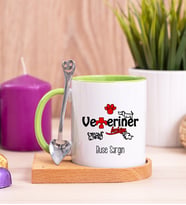 Veteriner Hekim Ahşap Altlıklı Yeşil Kupa Bardak