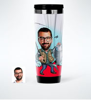 BK Gift Kişiye Özel Bay Balıkçı Karikatürlü Çelik Termos Bardak  1