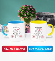 İkili Sen Başıma Gelen En Güzel Şeysin Sevgililer Günü Hediyesi Kupa Bardak Mavi Sarı