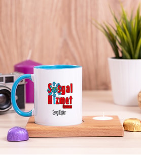 Sosyal Hizmet Uzmanı Ahşap Altlıklı Mumlu Mavi Kupa Bardak