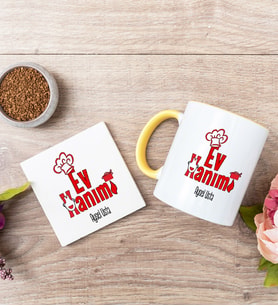 Ev Hanımı Sarı Kupa Bardak Ve Bardak Altlığı Seti