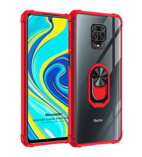 Microsonic Xiaomi Redmi Note 9 Pro Max Kılıf Grande Clear Ring Holder Kırmızı