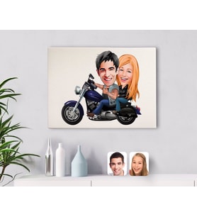 BK Gift Kişiye Özel Motorcu Sevgililer Karikatürlü Kanvas Tablo 30x50cm-1