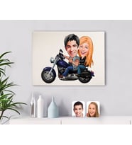 BK Gift Kişiye Özel Motorcu Sevgililer Karikatürlü Kanvas Tablo 30x50cm-1