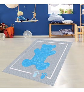 Ayıcıklı Ayı Desenli Halı Dijital Baskı Yıkanabilir Kaymaz Taban Çocuk Odası Halısı (Mavi)