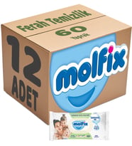 Molfix Islak Havlu Mendil İzotonik Ferah Temizlik 12 Li set 60 Yaprak Plastik Kapaklı