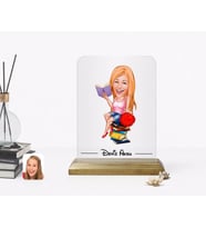 BK Gift Kişiye Özel Öğrenci Karikatürlü Ahşap Standlı Çerçeve (Beyaz)