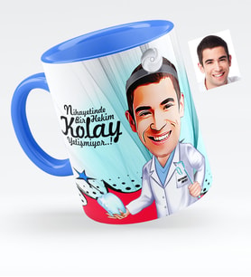 BK Gift Kişiye Özel Bay Diş Hekimi Karikatürlü Mavi Kupa Bardak  3
