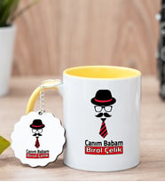 Babaya Özel Hediye Sarı Kupa Bardak Ve Anahtarlık Set