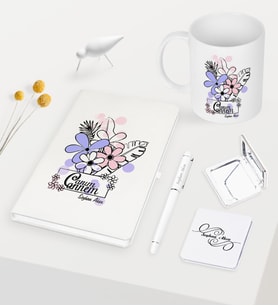 BK Gift Kişiye Özel Canım Annem Beyaz Defter Kalem Kupa Ayna Seti - 16 (Model 1)
