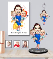Kişiye Özel Aile Karikatürlü 3 lü Hediye Seti  Mod-3