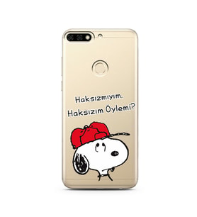 Snoopy Tasarımlı Süper Şeffaf Silikon Telefon Kılıfı Huawei Honor 7C- y7 2018 